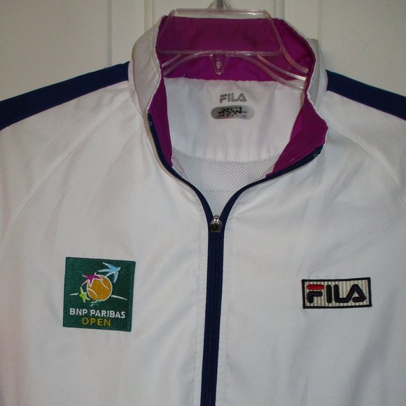 FILA Mens L/S BNP Paribas Open Full Zip White Tennis Windbreaker - Size Large - Picture 2 of 3